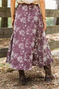 Must Be Nice Burgundy Plaid Midi Skirt