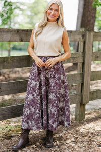 Must Be Nice Burgundy Plaid Midi Skirt