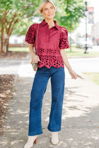 The One You'll Reach For Burgundy Eyelet Blouse