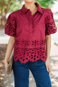 The One You'll Reach For Burgundy Eyelet Blouse