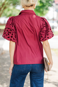 The One You'll Reach For Burgundy Eyelet Blouse
