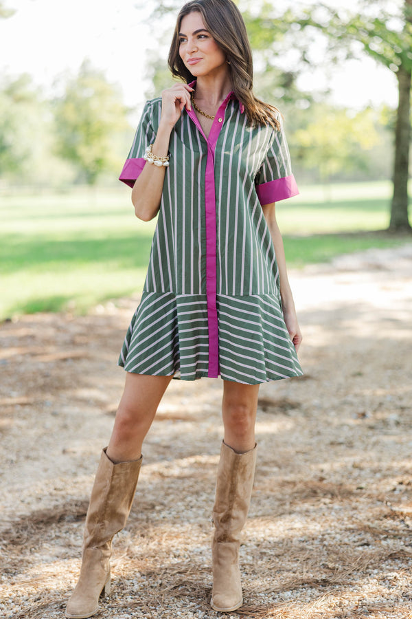 Kind Spirit Olive Striped Dress