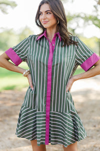 Kind Spirit Olive Striped Dress