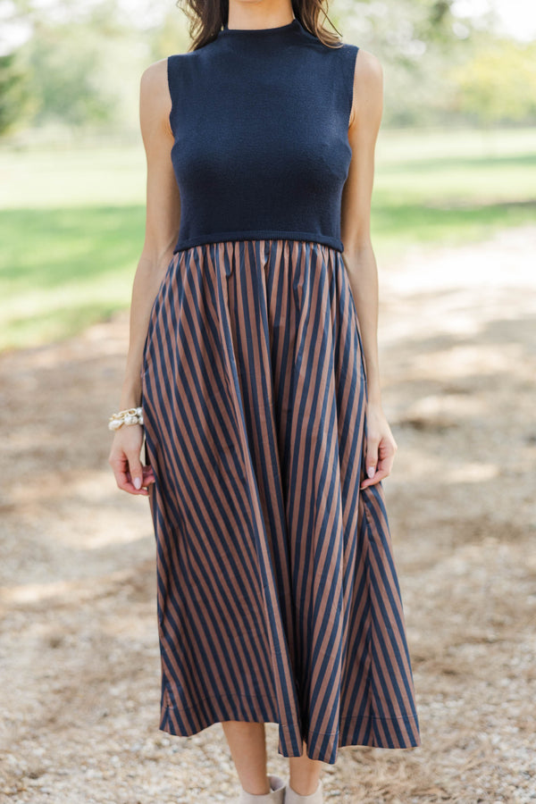 Fresh Air Navy Striped Midi Dress