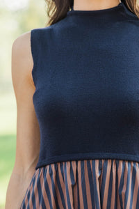 Fresh Air Navy Striped Midi Dress