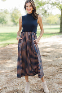 Fresh Air Navy Striped Midi Dress