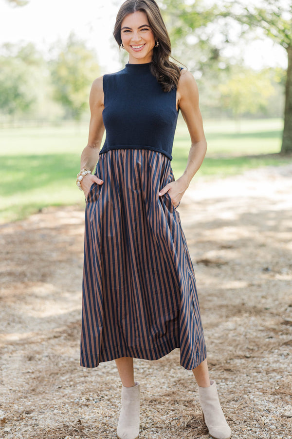 Fresh Air Navy Striped Midi Dress