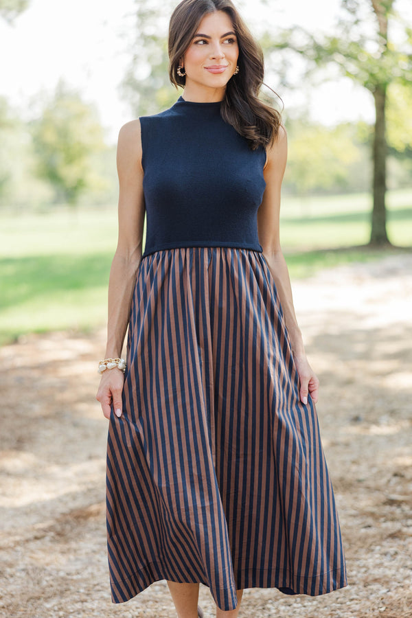 Fresh Air Navy Striped Midi Dress