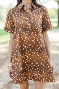 Worth A Second Look Camel Spotted Dress