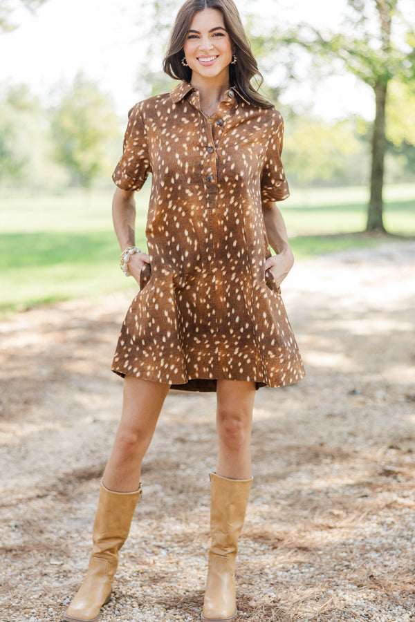Worth A Second Look Camel Spotted Dress