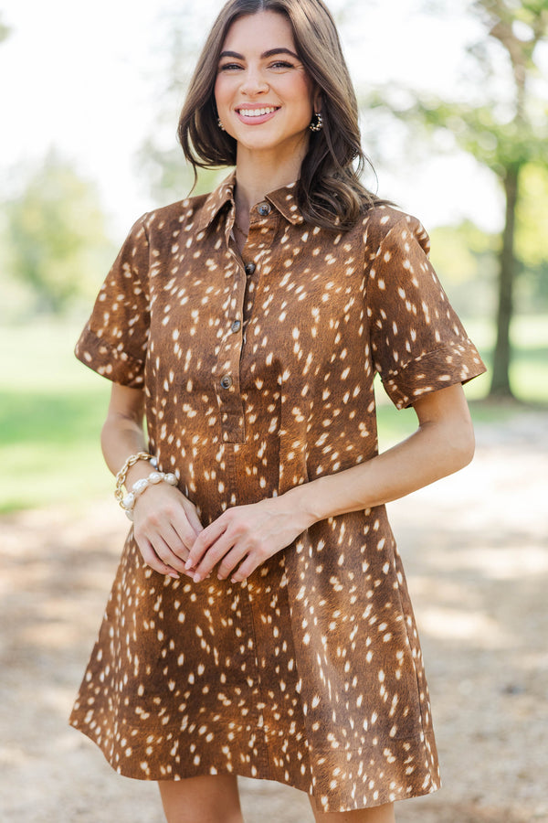 Worth A Second Look Camel Spotted Dress