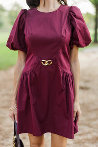 Weekend Away Burgundy Puff Sleeve Dress