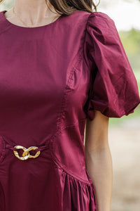 Weekend Away Burgundy Puff Sleeve Dress