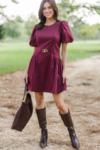 Weekend Away Burgundy Puff Sleeve Dress