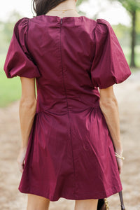 Weekend Away Burgundy Puff Sleeve Dress