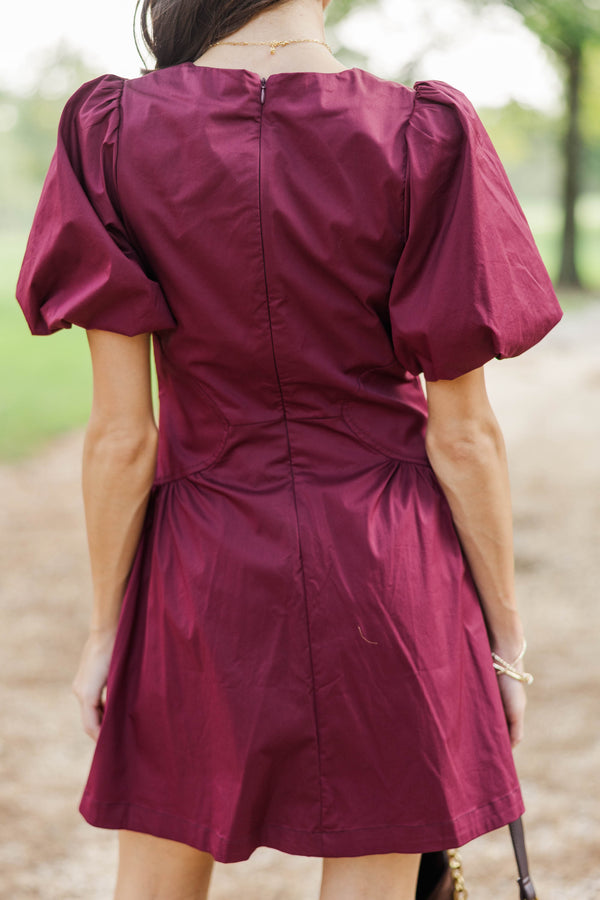 Weekend Away Burgundy Puff Sleeve Dress