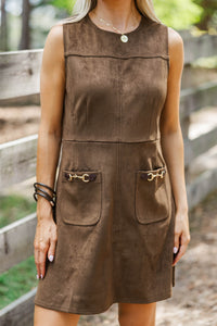 Beautiful Origins Brown Suede Shift Dress