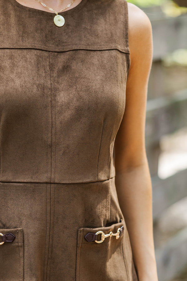Beautiful Origins Brown Suede Shift Dress