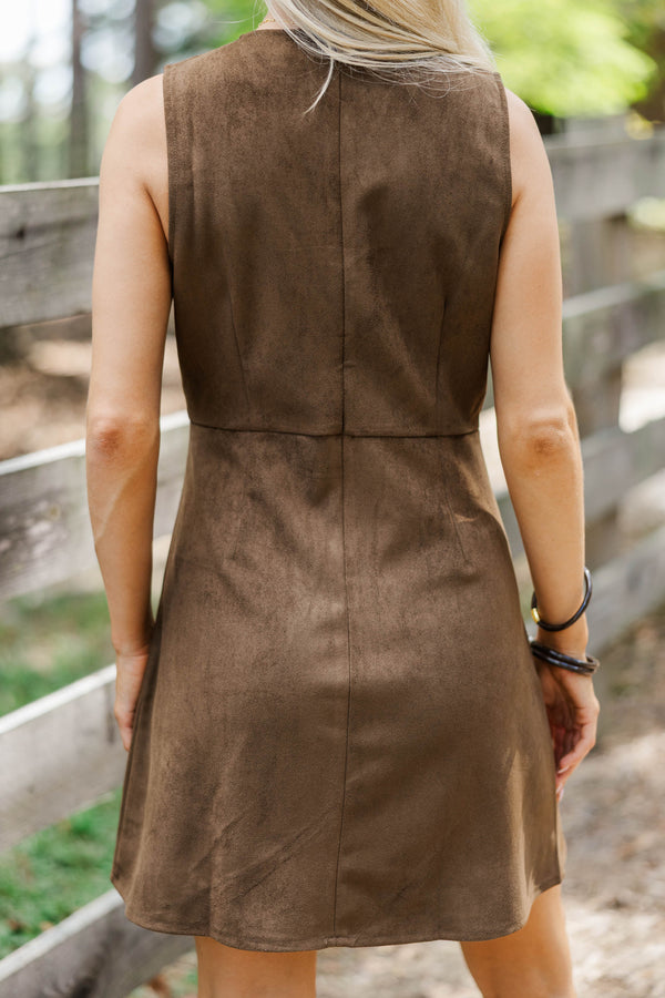 Beautiful Origins Brown Suede Shift Dress