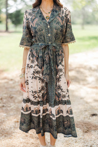 Collected Beauty Olive Floral Midi Dress