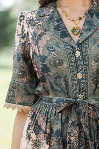 Collected Beauty Olive Floral Midi Dress