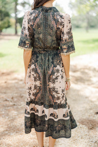 Collected Beauty Olive Floral Midi Dress