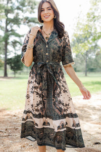 Collected Beauty Olive Floral Midi Dress