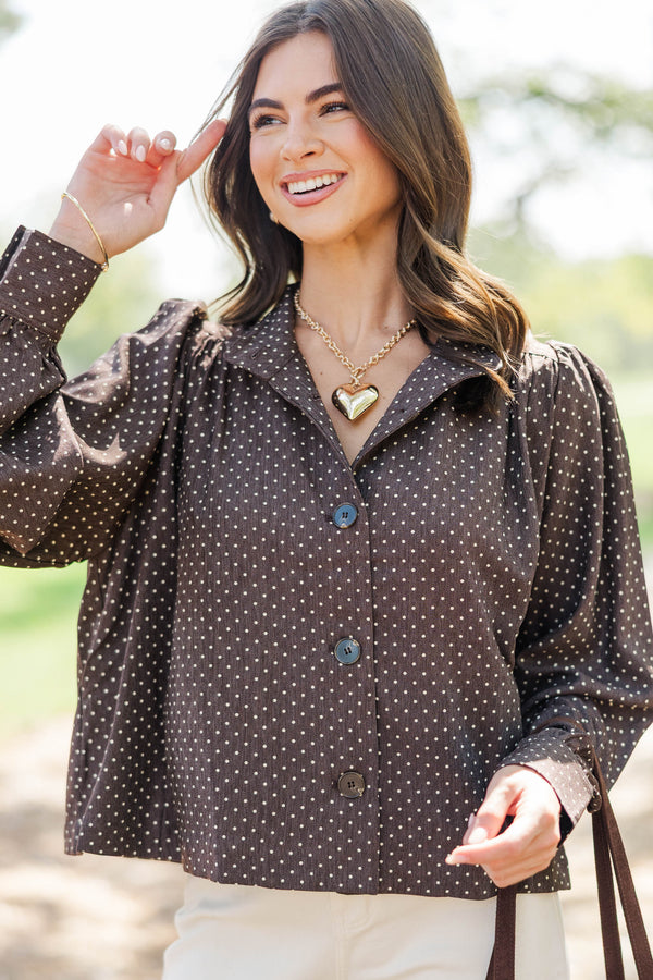 Everyday Luxury Brown Polka Dot Jacket