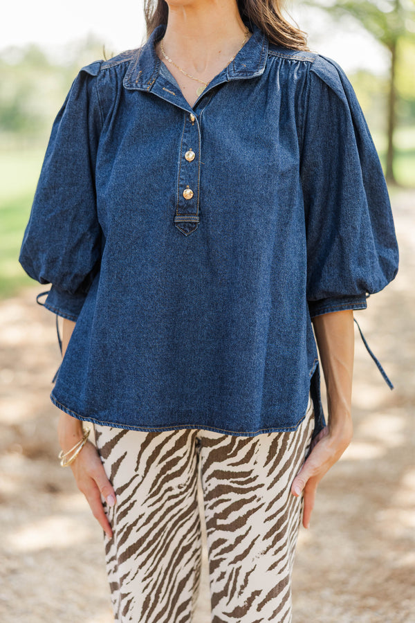 Hidden Haven Blue Denim Blouse