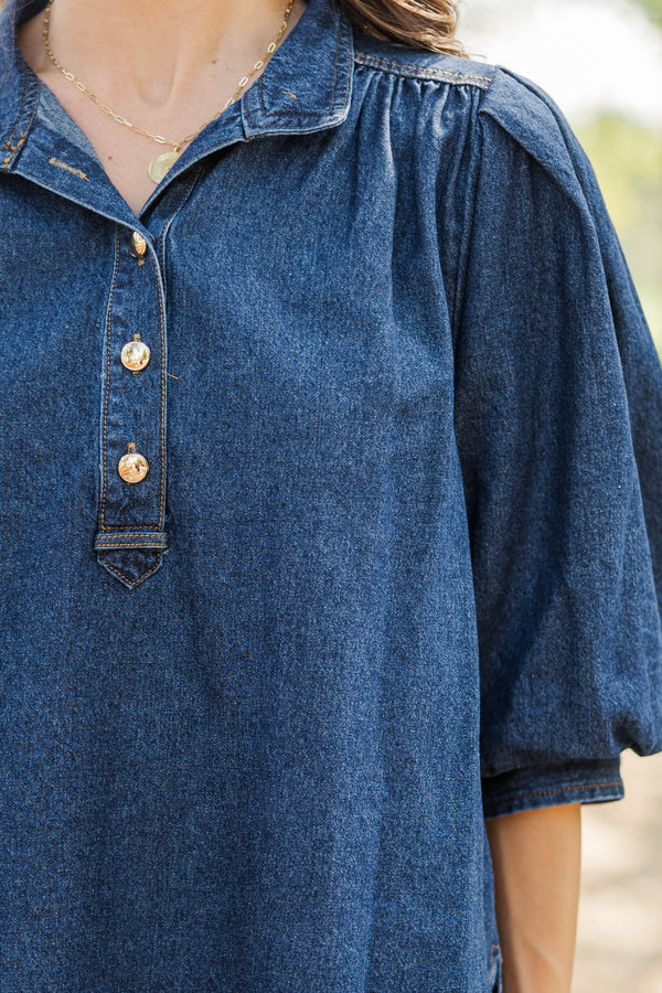 Hidden Haven Blue Denim Blouse