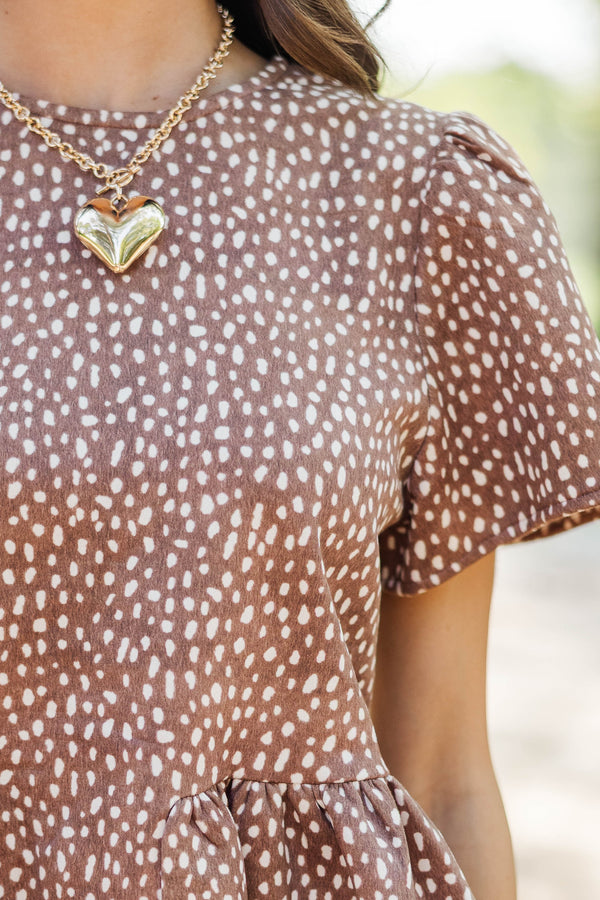 Worth Collecting Brown Spotted Blouse