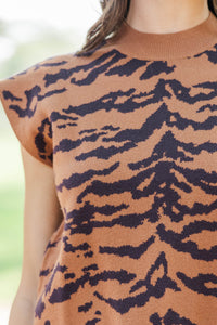 On My List Camel Tiger Stripe Sweater