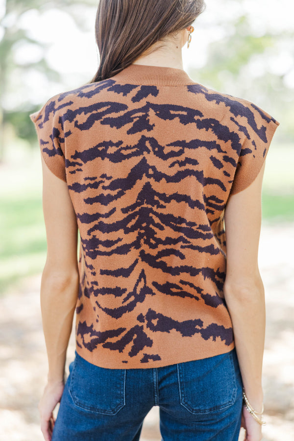 On My List Camel Tiger Stripe Sweater