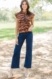 On My List Camel Tiger Stripe Sweater