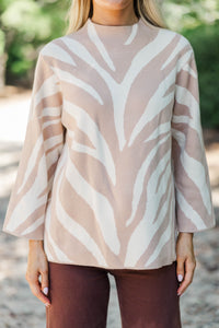 New Standards Taupe Abstract Stripe Sweater
