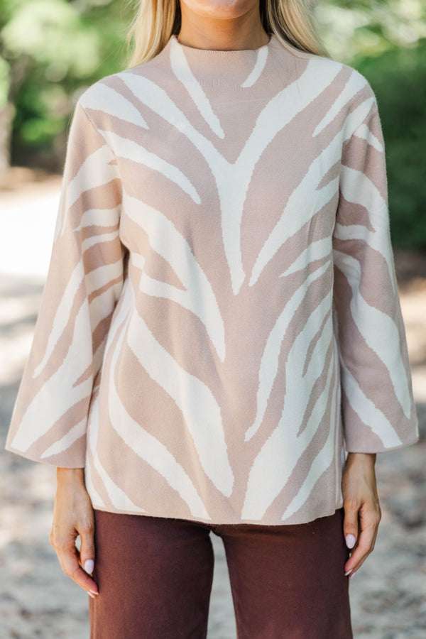 New Standards Taupe Abstract Stripe Sweater