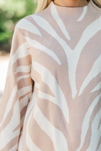 New Standards Taupe Abstract Stripe Sweater
