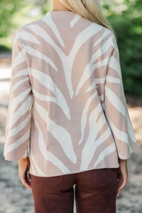 New Standards Taupe Abstract Stripe Sweater