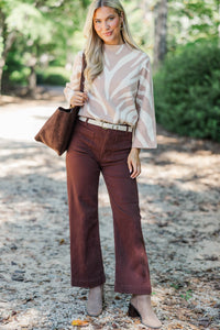 New Standards Taupe Abstract Stripe Sweater