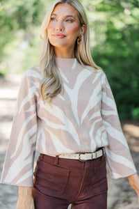 New Standards Taupe Abstract Stripe Sweater