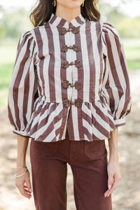 More Than Enough Brown Striped Blouse