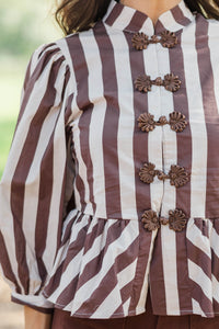 More Than Enough Brown Striped Blouse