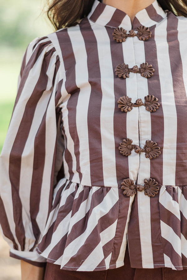 More Than Enough Brown Striped Blouse