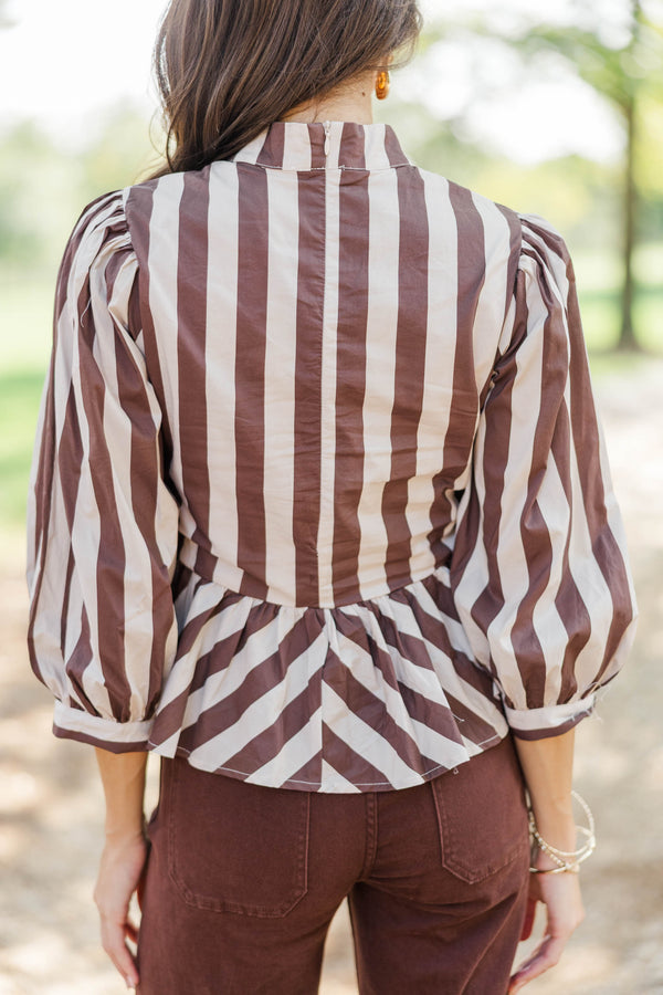 More Than Enough Brown Striped Blouse