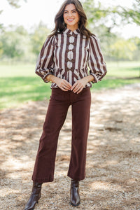 More Than Enough Brown Striped Blouse