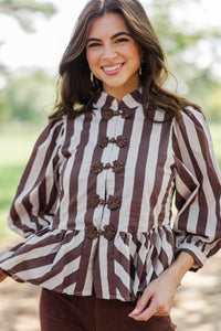 More Than Enough Brown Striped Blouse