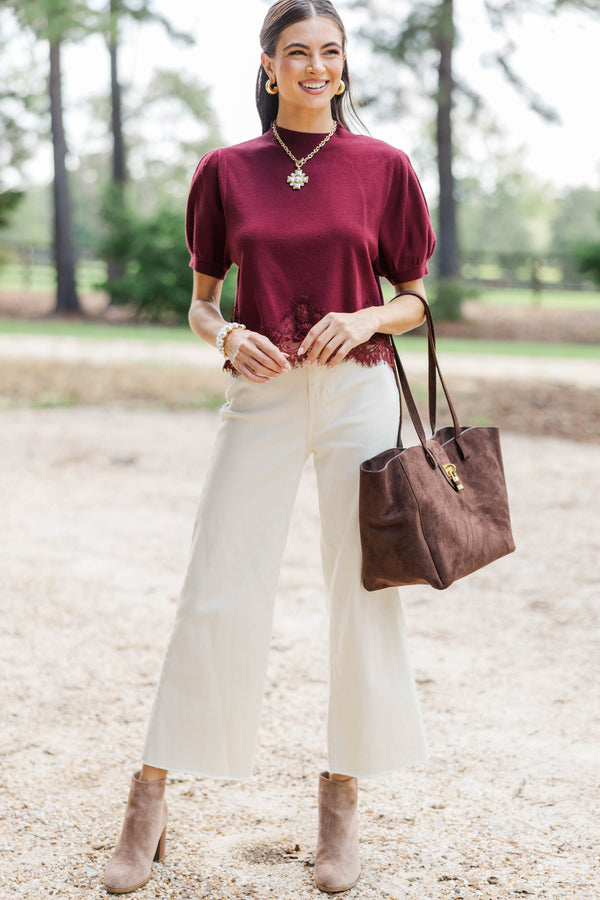 Love This More Burgundy Lace Sweater