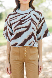 Looking Forward Light Blue Zebra Stripe Sweater