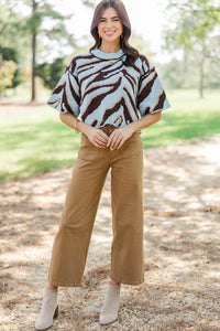 Looking Forward Light Blue Zebra Stripe Sweater
