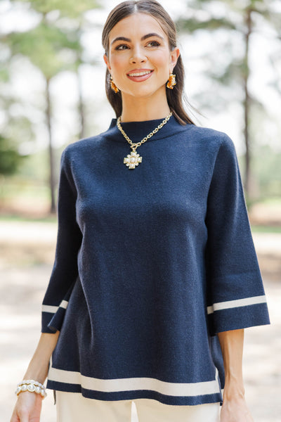Simple Comforts Navy Mock Neck Sweater – Shop the Mint
